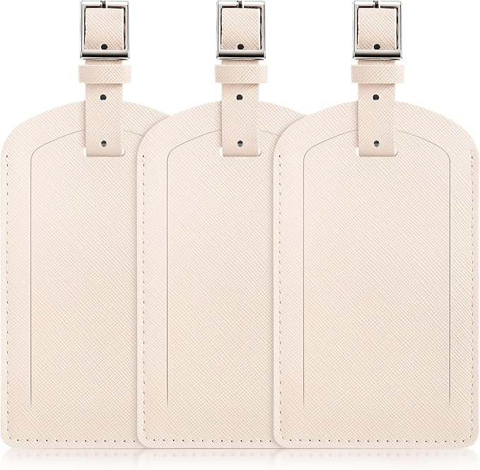 3 Pack Luggage Tags for Suitcases, TSA Approved Bag Tags, Baggage Tags with Privacy Protection, Travel Essentials Luggage Accessories, Cream White