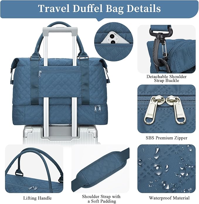 Weekender Bags for Women, Carry on Overnight Weekend Travel Duffel Bag with Shoes Compartment &Toiletry Bag, Personal Item Bag for Travel Business Trips Sport Hospital