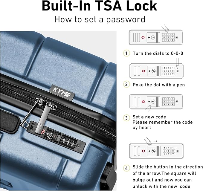 KYME Large Suitcases with Wheels Hardshell 28 Inch Luggage TSA Approved Big Checked Luggage Durable Travel Rolling Suitcase for Women Men Light Blue