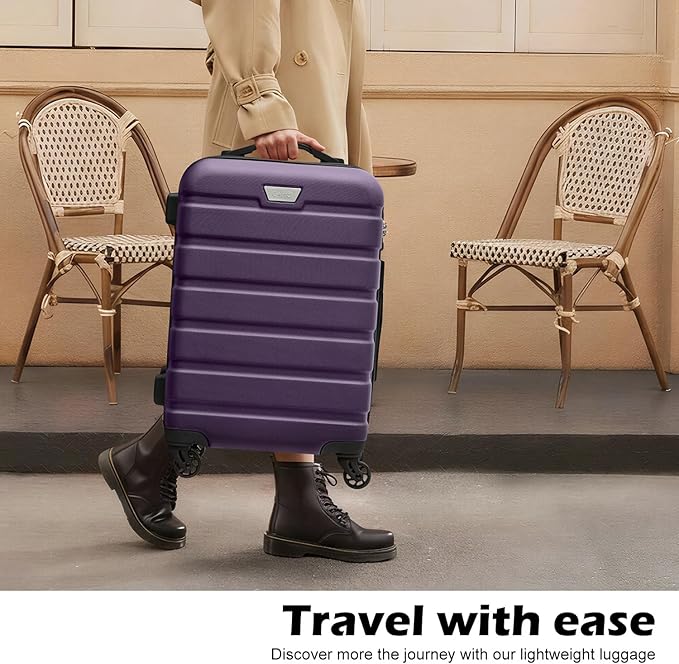 Coolife Luggage 3 Piece Set, Lightweight Durable Hardshell Suitcase set with 360° Spinner Wheels, TSA-approved Lock, Checked Family Travel Luggage sets, 20/24/28 Inch, Purple