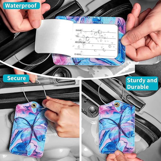 Fishent Luggage Tag, 3 Pack Travel Cruise Luggage Tags for Suitcases, Cute Suitcase Tags Identifiers Bag Tags with Privacy Flap, Baggage Name Tag for Women Men Luggage Backpack Handbag School Bag