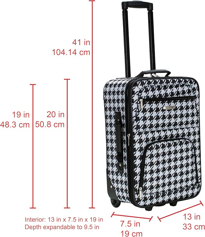 Rockland Fashion Softside Upright Luggage Set, Expandable, Kensington, Black and White, 2-Piece(14/19)