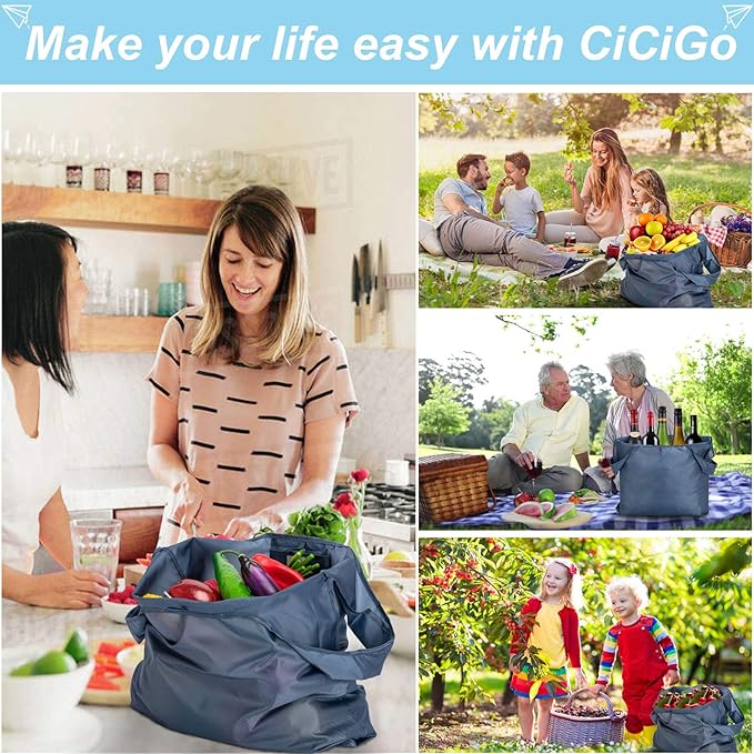 Large Reusable Bags Shopping Washable Foldable 6 Pack Grocery Bags Heavy Duty Lightweight Folding Gift Tote Bags Durable Polyester Gray