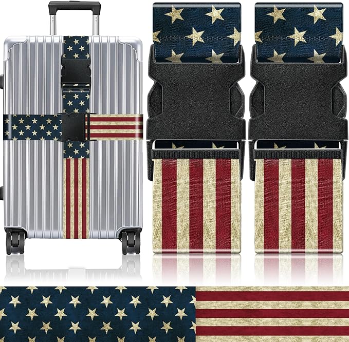 Slohif Luggage Straps for Suitcases Travel Belt Accessories Luggage Connector Identifiers Over Handle with Buckle Unique Nylon Adjustable Strap for Sleeping Bag Car Seat Flag(2 Pack)