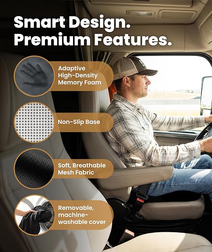 Everlasting Comfort Car Seat Cushion for Driving - Orthopedic Car Cushion for Office, Travel, Gaming Chair Memory Foam Driver Booster for Short People, Non-Slip, Washable Cover, Back & Sciatica Relief