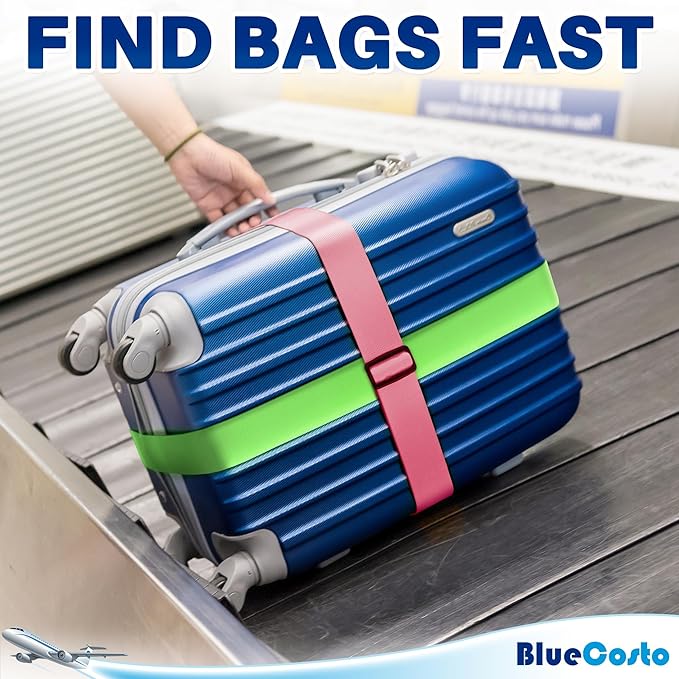 Luggage Straps for Suitcases - TSA Approved - Mixed Colors, 4 PK - Premium Nylon Belts for Suitcase, Briefcase & Travel Bag - Adjustable Strap Length 46" - 78"