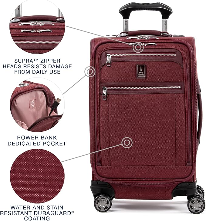 Travelpro Platinum Elite Softside Expandable Carry on Luggage, 8 Wheel Spinner Suitcase, USB Port, Suiter, Men and Women, Bordeaux Red, Carry On 21-Inch