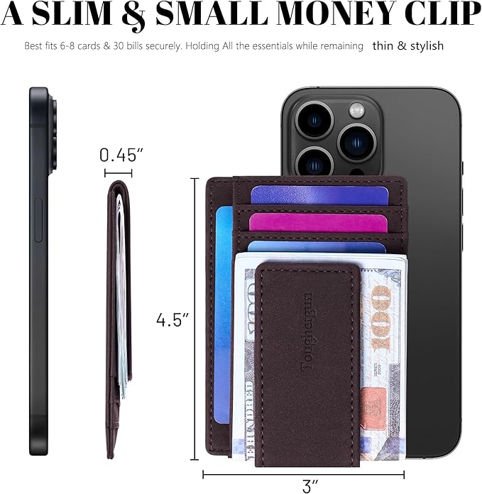 Toughergun Slim Wallet for Men RFID Blocking Money Clip, Minimalist Front Pocket Credit Card Holder, Magnetic Thin Mens Wallets with ID Window