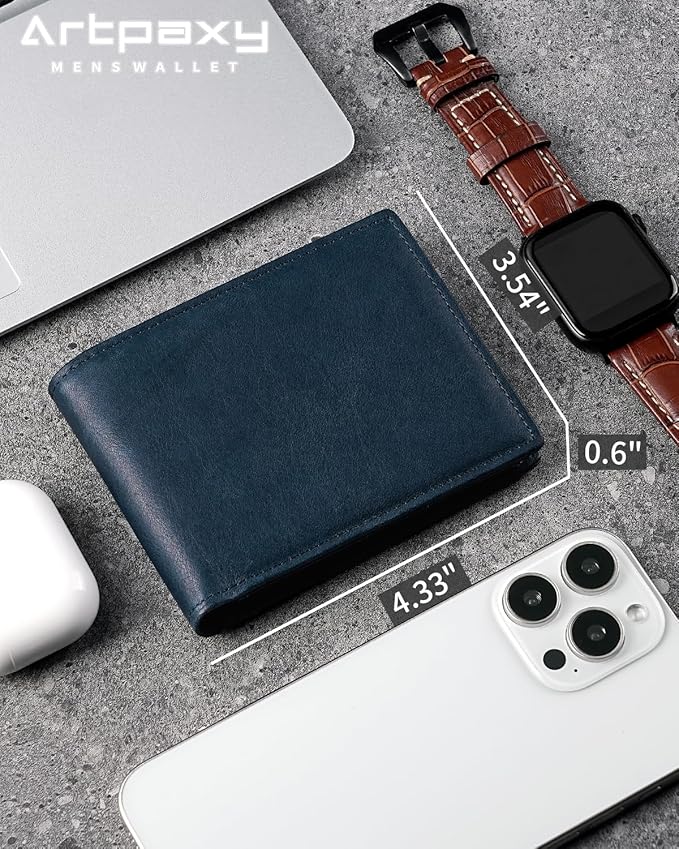 Artpaxy Mens Wallet Bifold Genuine Leather RFID Blocking Wallet for Men with 1 ID Windows 13 Card Holders 2 cash pockets 1 Gift Box