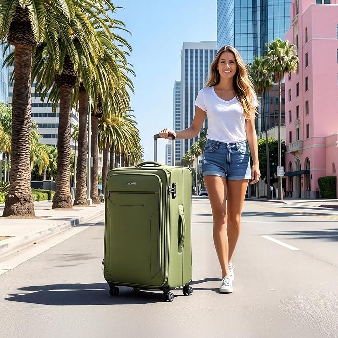 Softside Suitcases with Wheels 32 Inch Luggage,Expandable 20% Luggage w/Spinner Wheels and TSA LOCK,Large Checked Suitcase for Men/Women（Green,32in）