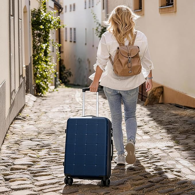 Merax Luggage Sets,5 Piece Front Half-open Hardshell Expandable Suitcase Set with Spinner Wheels and Duffel Bags,Lightweight Carry on Luggage with USB Port,20/24/28IN,Blue-1
