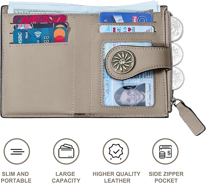 Tipmile Small Wallet for Women Bifold RFID Blocking Card Holder Leather Wallets with Zipper Coin Pocket