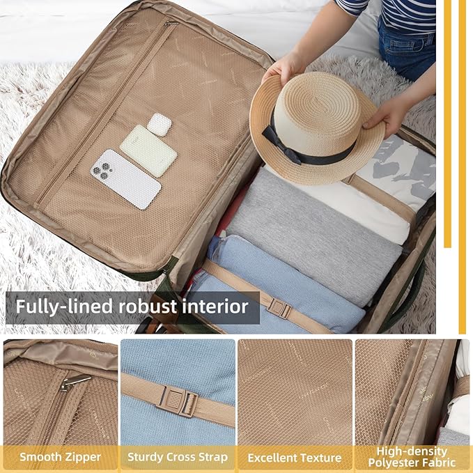 Softshell Luggage Expandable 4 Piece Set (16/20/24/28 Inch) Suitcase Softside Lightweight Luggage Travel Set Elegant Suitcase (Army Green)