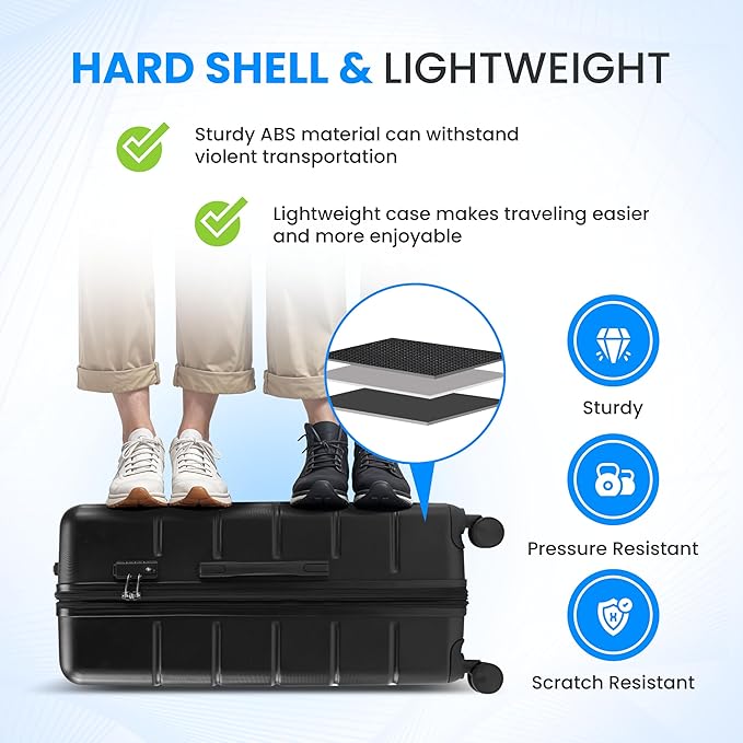 Simple Deluxe 24 Inch Hardside Carry On Luggage, Suitcase with Double Spinner Wheels & TSA Lock, Hard Shell Suitcase, Expandable Rolling Lightweight Luggage, Black