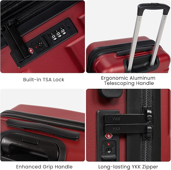Hardside Carry On Luggage 22x14x9 Airline Approved with Spinner Wheels, Lightweight 20-inch Carry-On Suitcase for Men & Women, Red