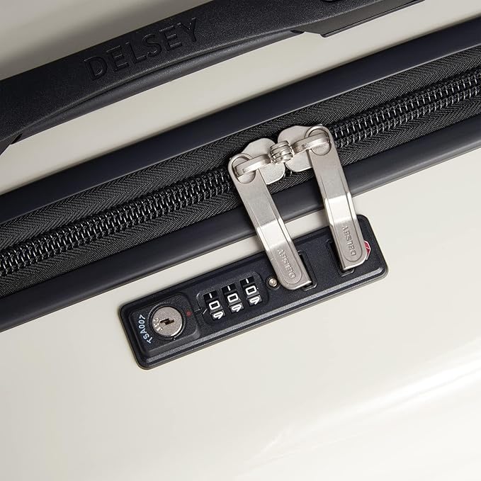 DELSEY PARIS Cruise 3.0 Hardside Expandable Luggage with Spinner Wheels, Glossy Ivory, Checked 26 Inch Trunk