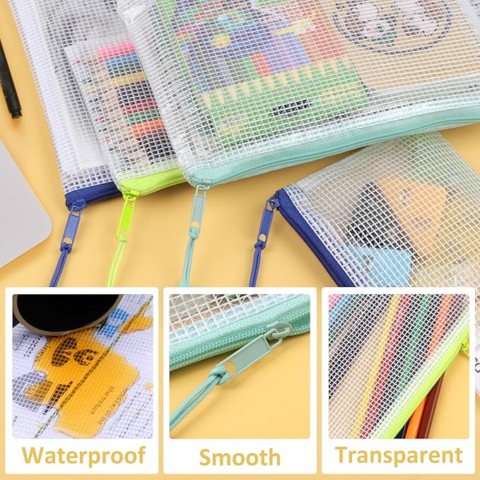 YOPCDJ 42pcs Mesh Zipper Pouch Bags, Puzzle Bag for Organizing Storage,12 Colors for Puzzles Board Game Storage, 8 Sizes for Reusable Plastic Zip Organizer for Travel