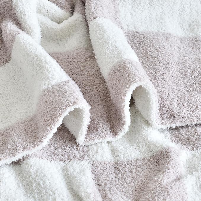 Checkered Blanket, Cozy Soft Throw Blankets for Couch Bed, Fluffy Plaid Lightweight Comfy Travel Picnic Blanket Gifts for Sofa Chair Living Room Camping (Ivory White, Throw 50"x60")
