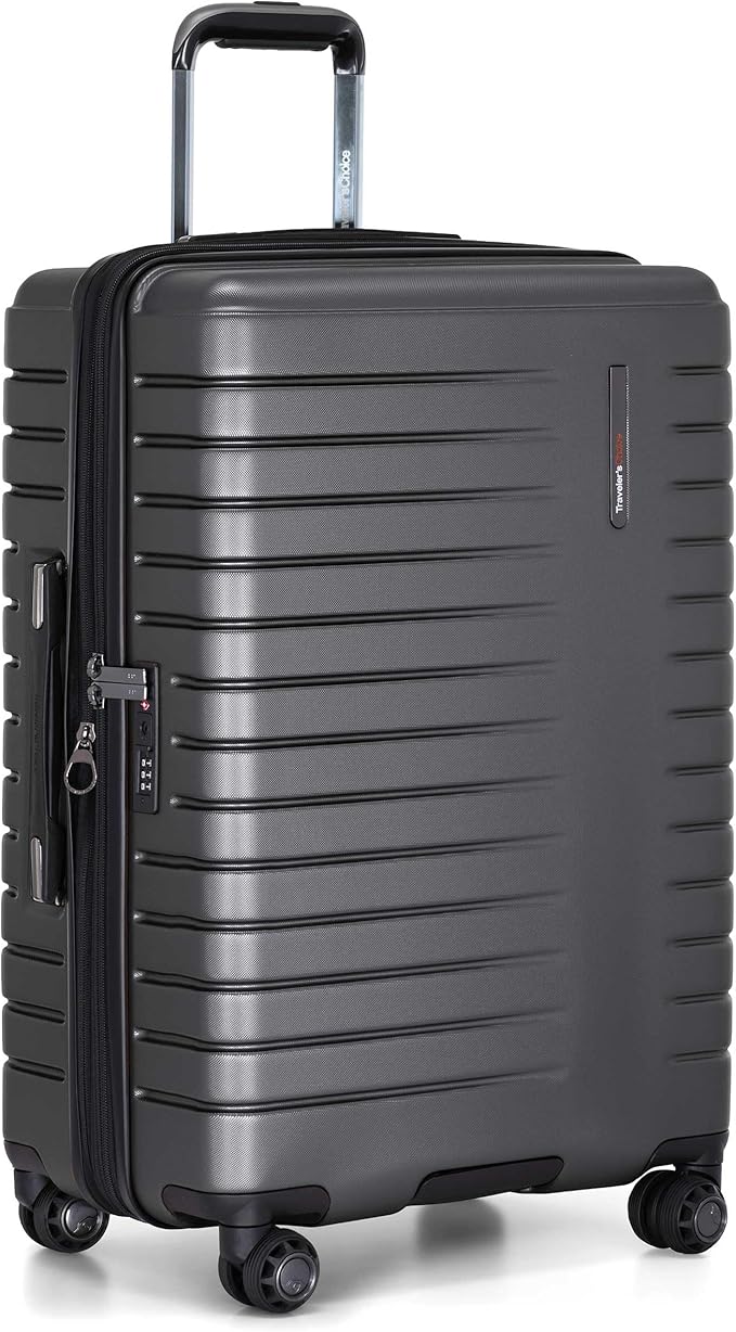 Traveler's Choice Archer Polycarbonate Expandable Luggage with Spinner Wheels, Grey, Checked 26-Inch