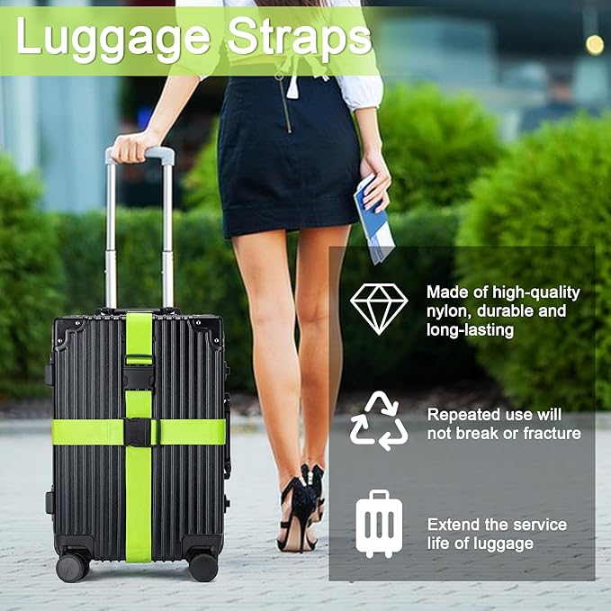 Luggage Straps for Suitcases 4 Pack, TSA Approved Travel Essentials, Luggage Strap for Travel Suitcase & Bag Closure and for Easy Identification, Travel Accessories for Safety & Convenience (Blue)