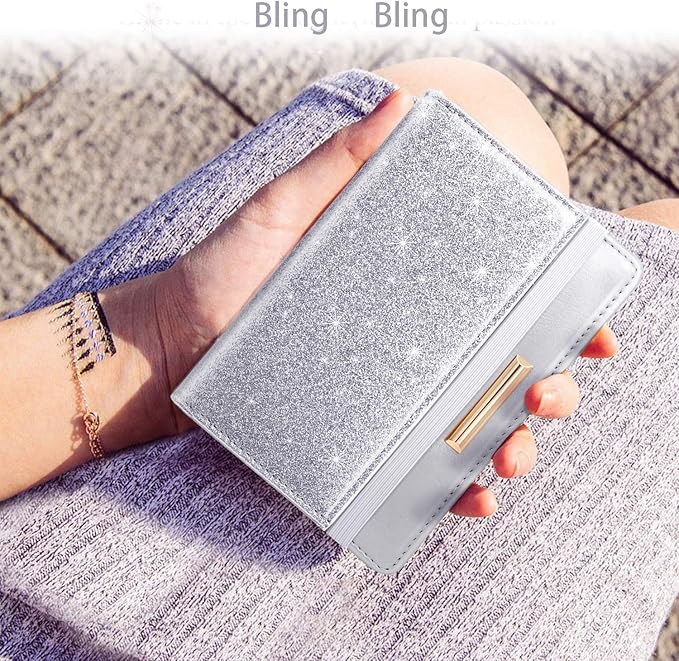 Passport Holder Cover Women's Travel Wallet RFID Blocking Cute Slim Passport Wallet with Elastic Band, Silver