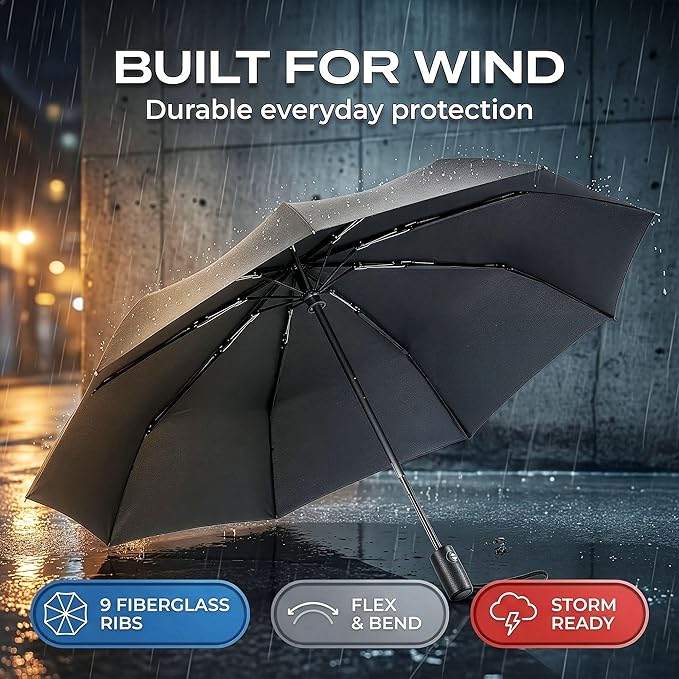 Liberty Imports 3 Pack Windproof Travel Rain Umbrellas - Compact, Light, Automatic, Strong and Portable - for Men and Women