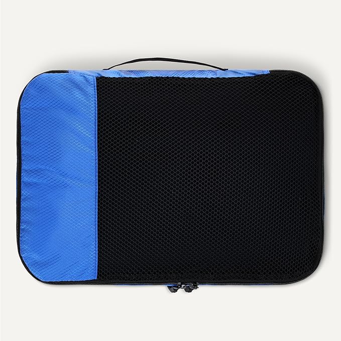 Amazon Essentials 4-Piece Packing Cubes Travel Accessories Set, Space-Saving Luggage Organizer with Double Zipper, Mesh Top, 2 Medium/2 Large, Blue (Previously Amazon Basics)