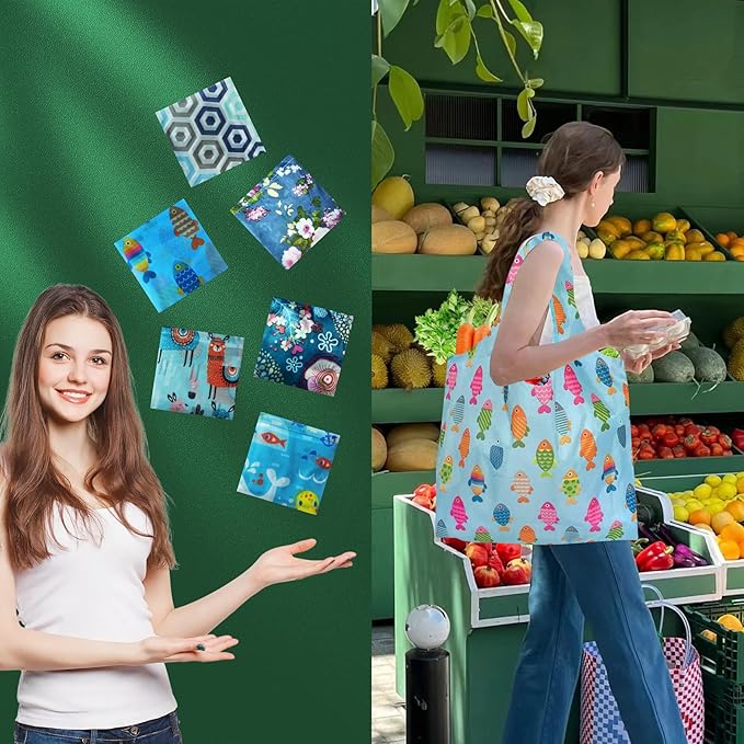 6 Pack Reusable Grocery Bags Heavy Duty with Handles, Reusable Shopping Bags for Women, Foldable, Washable for Store, Travel