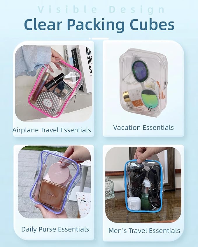 2 Packing Cubes 1 Quart Size Travel Bag TSA Approved Toiletry Bag Clear Small Purse Pouch International Long Flight Must Haves for Toiletries Makeup Liquids Airplane Europe Vacation Essentials