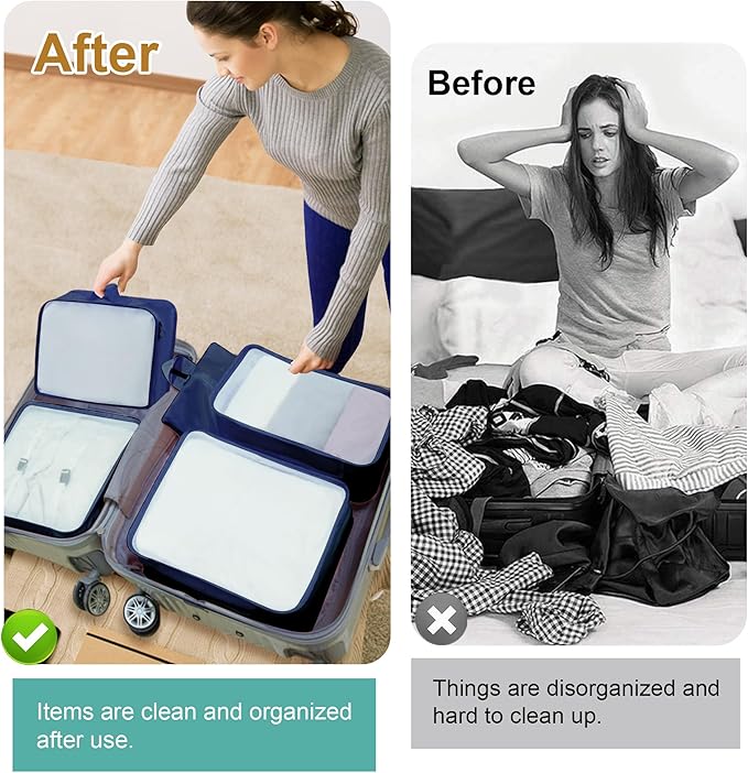 Packing Cubes, 7 Pcs Travel Packing Organizers for Suitcases, Large Capacity Travel Luggage Organizer Set includes 7 Storage Bags, Travel Essentials for Women or Men (Navy)