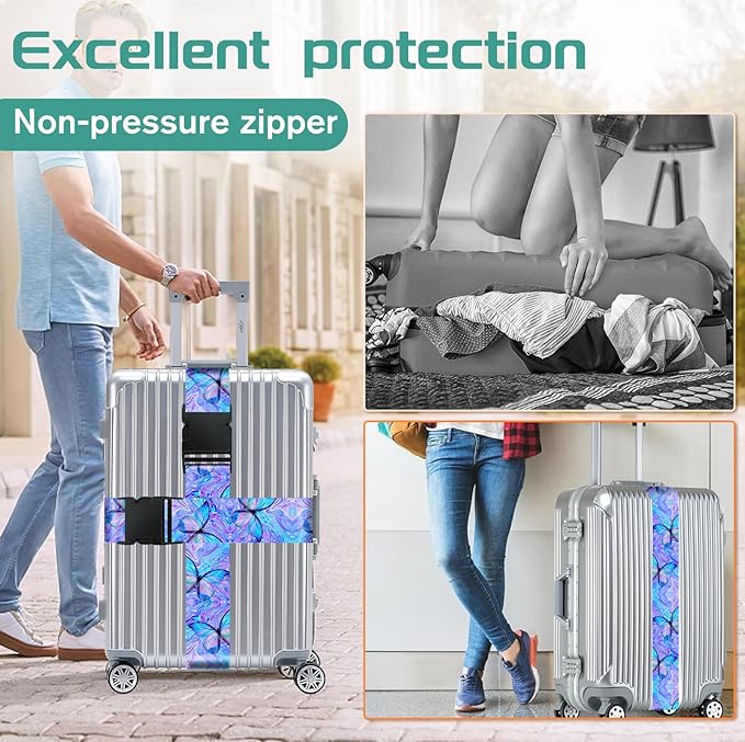 Slohif Luggage Straps for Suitcases Travel Belt Accessories Luggage Connector Identifiers 2 Pack Over Handle with Buckle Unique Nylon Adjustable Strap for Sleeping Bag Car Seat Butterfly