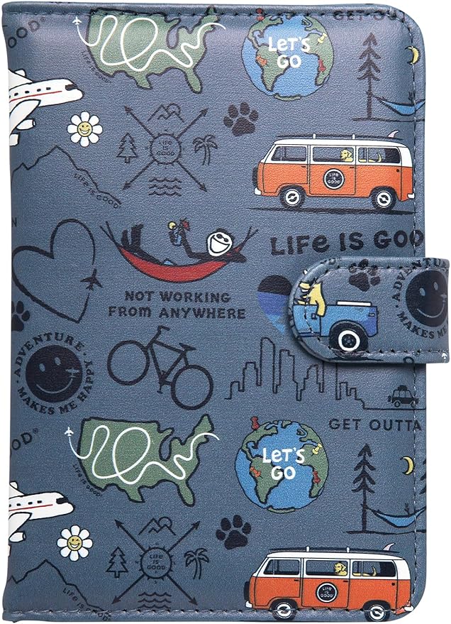 Life is Good Travel Passport Cover - Anti-Theft Passport Holder Wallet with Interior Card Slots with Magnetic Snap Closure, Love For Travel