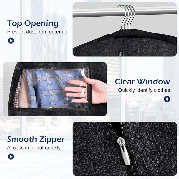 MISSLO 60" Heavy Duty Long Garment Bags for Travel Monogrammed Dress Bag Waterproof Oxford Fabric Wedding Dress Cover for Gowns, Black