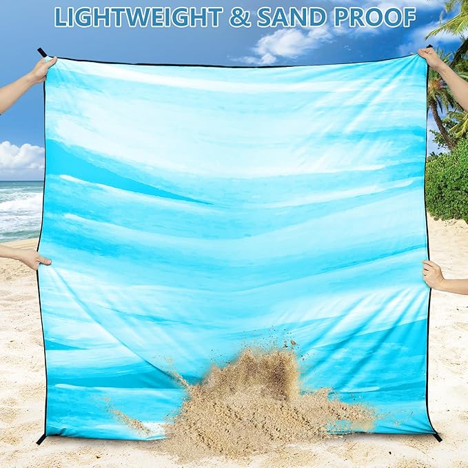 HIHOHO Beach Blanket Waterproof Sandproof Beach Mat for 1-8 Adults Quick Drying Durable Outdoor Picnic Mat for Beach Festival Travel Camping Hiking (TINTING-BL&W, 79"×83"(4 Person))