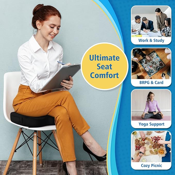 CloudBliss Gel Seat Cushion - Cooling Gel Enhanced Memory Foam Ergonomic Seat Cushion for Long Sitting for Office, Game, Car, Automotive, Airplane (Large, Black)