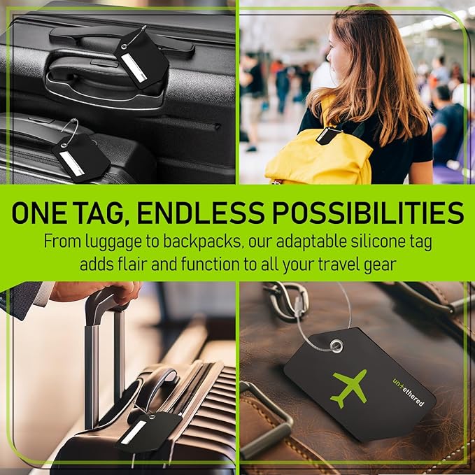 Untethered 4-Pack Luggage Tag Set | Durable Luggage Tags for Suitcases & Travel Bags | Bag Tag & Name ID Identifiers | Suitcase Tags for Easy Luggage Identification