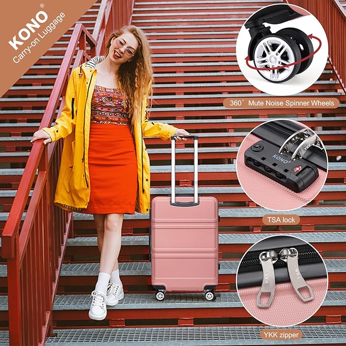 Kono 20'' Carry on Luggage with Spinner Wheel TSA Lock, Lightweight PC+ABS Hardside Luggage Small Carry on Suitcase Nude