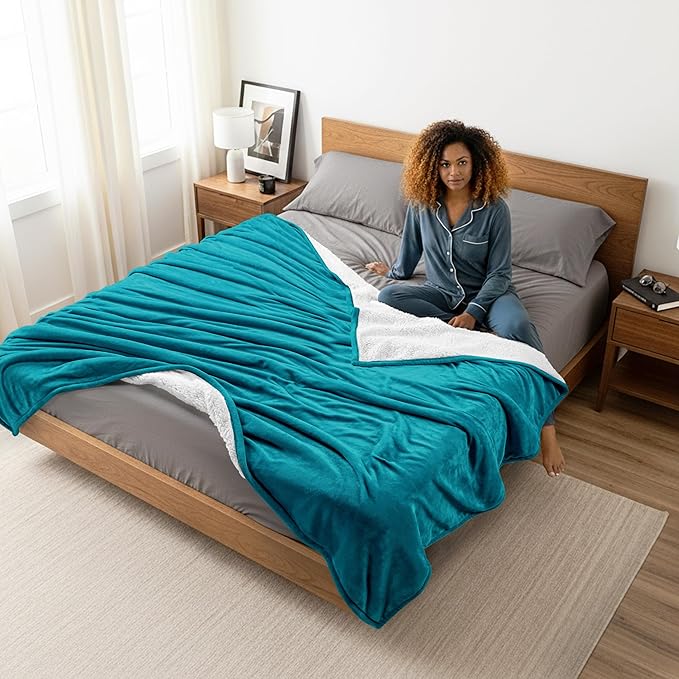 Utopia Bedding Sherpa Blanket King Size (Turquoise, 90x102 Inches) - Soft Lightweight Plush Fleece Reversible Blanket for Bed, Sofa, Couch, Camping and Travel