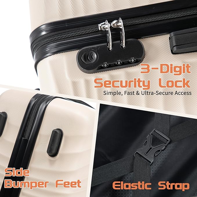 Luggage Sets 3 Piece, ABS Suitcase Set (20/24/28), Hardside luggage with Spinner Wheels, Travel Luggage, 14x8x9 Airline Approved Carry on, Lightweight Luggage with High-Security Lock