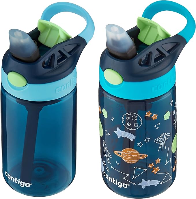 Contigo Kids Water Bottle with Redesigned AUTOSPOUT Straw 14oz .Blueberry and Blue Raspberry & Blueberry and Blue Raspberry with Cosmos (Pack of 8)