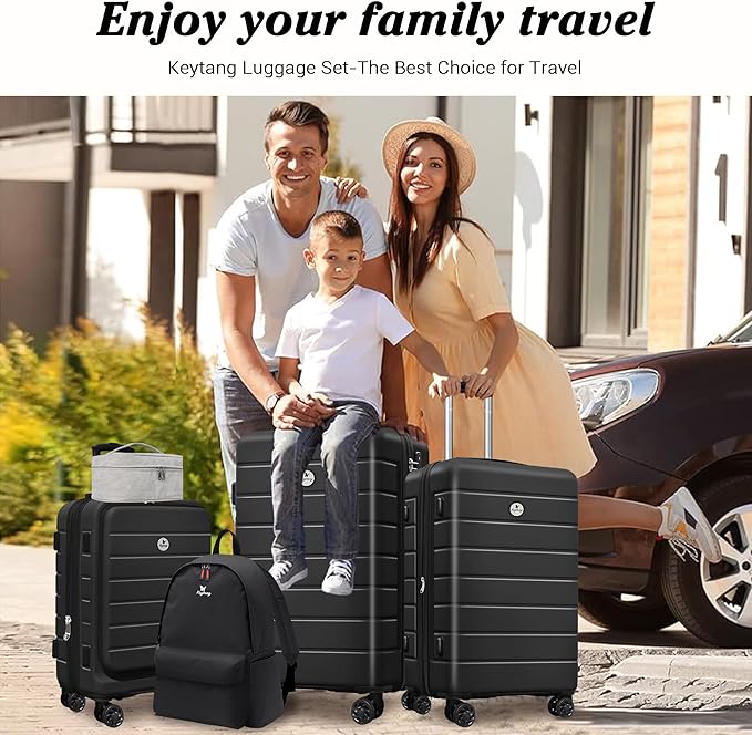 Classic Lightweight Hardside Expandable Spinner Wheels Luggage Suitcase W/TSA Lock 3-Piece Set with Backpack and Cosmetic Makeup Bag (5 Piece Set,Black)