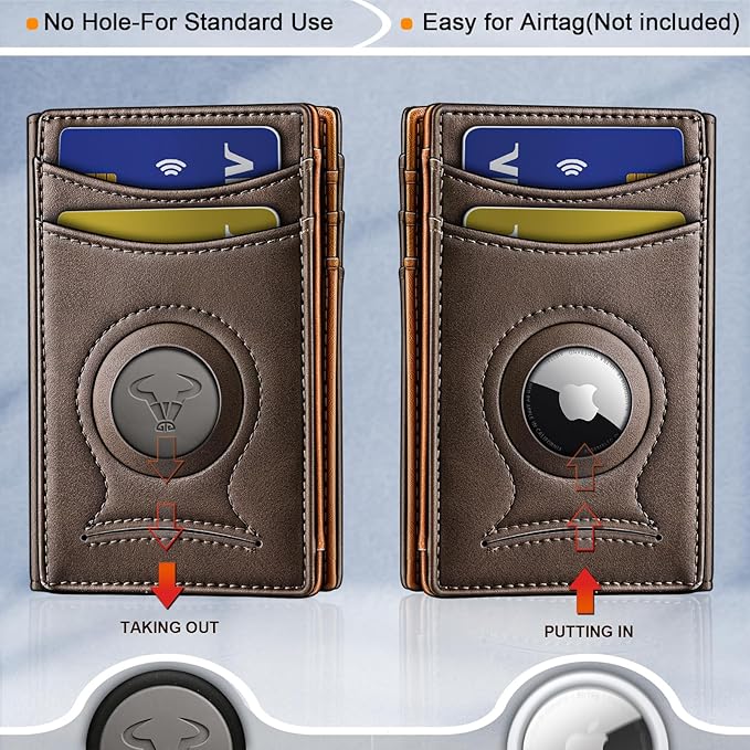 BULLIANT Men Airtag Wallet,Slim Wallet Money Clip Card Holder Magnetic Closure 12 Cards in Front Pocket RFID Blocking