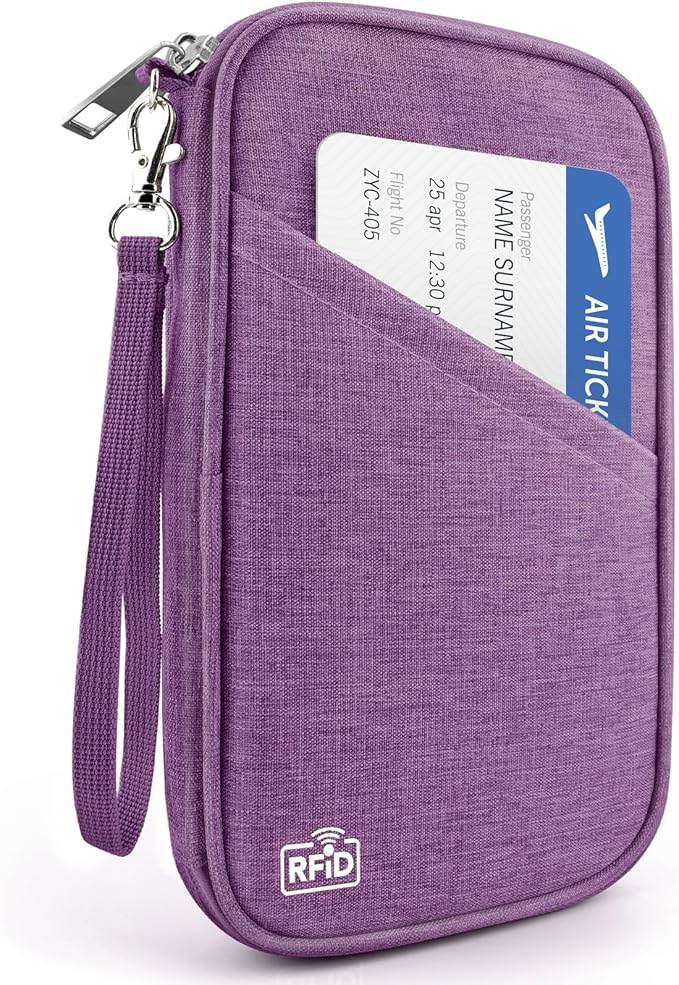 Passport Holder Family RFID Travel Document Organizer for Women Waterproof Passport Wallet Men Portable Case for Cards, Boarding Pass, ID, Money, Tickets with Zipper