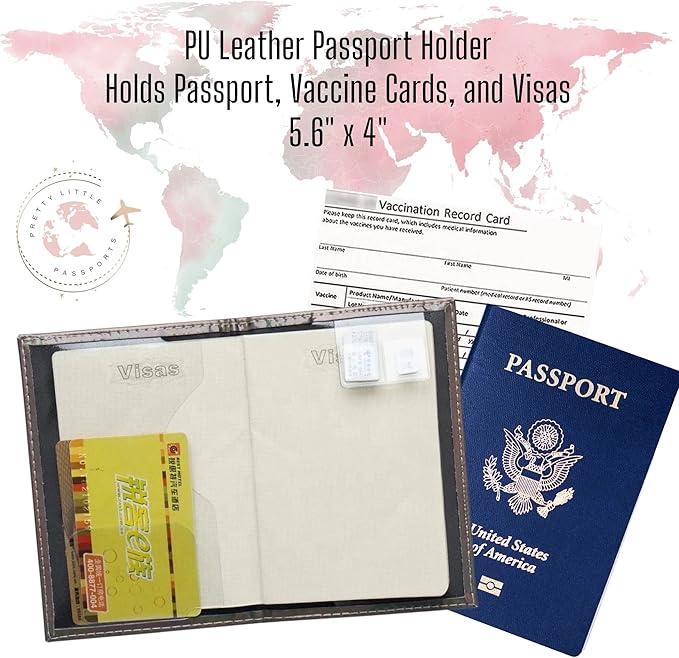 Chrome Passport Cover Vaccine Card Holder Combo, Passport Holder with Vaccine Card Slot (Pink)
