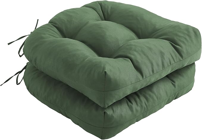 Outdoor Chair Cushions Set of 2, Patio Chair Cushions with Ties, 19x19+5” Tufted Outdoor Seat Cushions, Waterproof Patio Furniture Cushions, Outdoor Dining Chair Pads, Forest Green