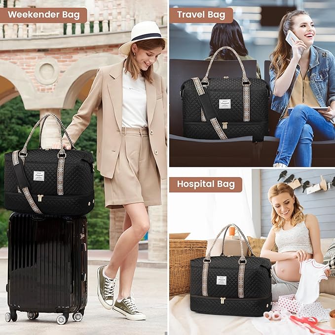 LOVEVOOK Travel Duffle Bag,Weekender Bags for Women with Shoe Compartment，Carry on Overnight Bag with Toiletry Bag,Gym Duffel Bag with Wet Pocket, Hospital Bags for Labor and Delivery