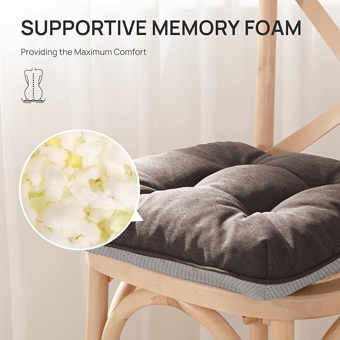 Love's cabin Memory Foam Chair Cushions Set of 4, 15.5"x15.5"x3.5" Indoor & Outdoor Seat Pads for Dining, Kitchen, Office, Patio Chairs - Coffee