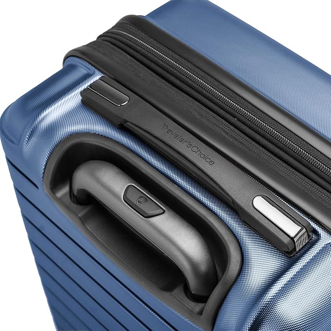 Traveler's Choice Archer Polycarbonate Expandable Luggage with Spinner Wheels, Blue, Checked 26-Inch