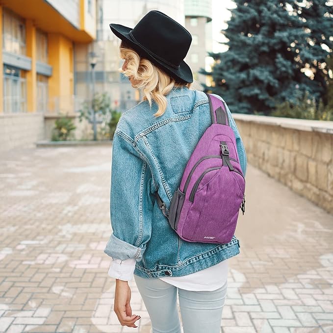 G4Free Sling Chest Bag RFID Crossbody Backpack Shoulder Bag with Earphone Hole, Light Purple, Small, daypack backpack