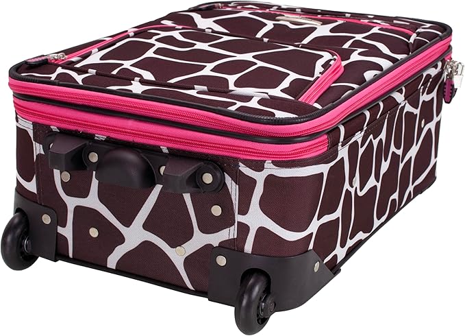 Rockland Fashion Softside Upright Luggage Set,Expandable, Pink Giraffe, 2-Piece (14/19)